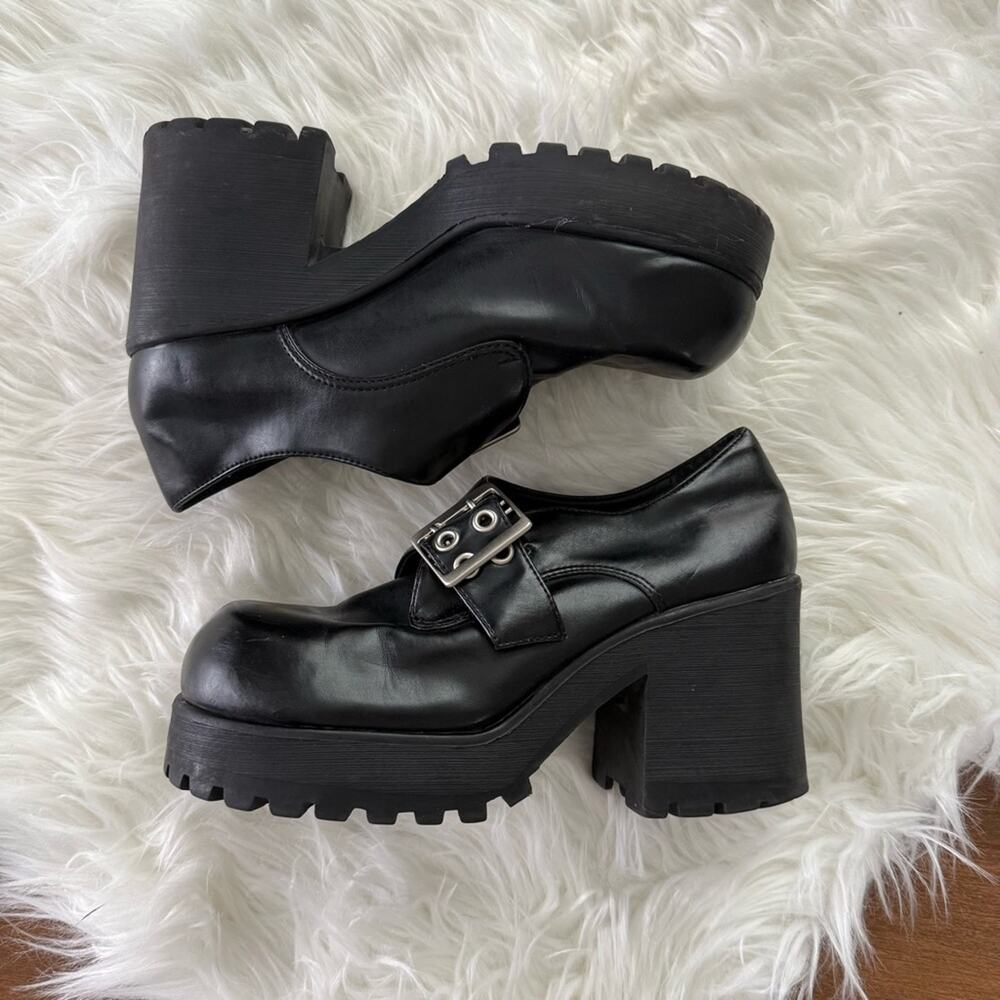 Lower East Side | Vintage Y2K Black Mega Platform Chunky Booties Mary Jane Shoes - Picture 5 of 11